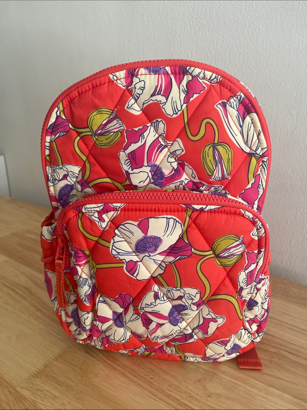 Vera Bradley Quilted Floral Mini Backpack - Coral with Cream & Pink